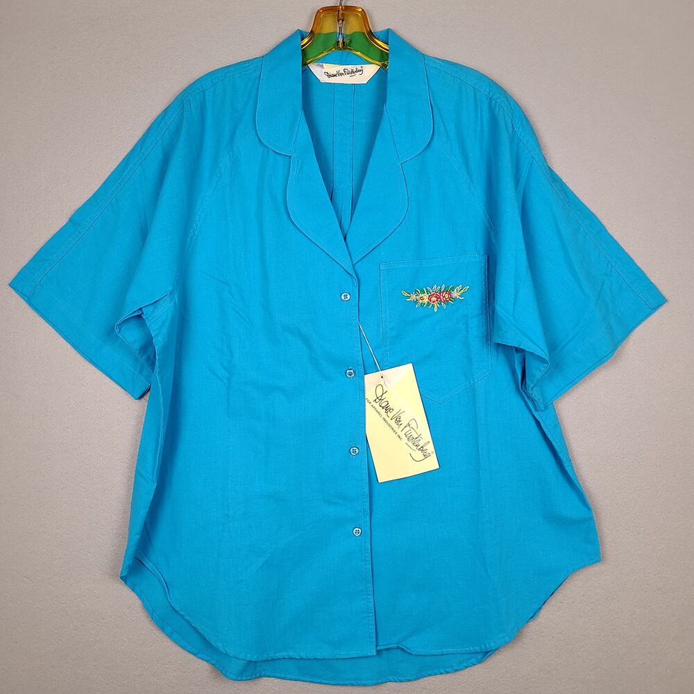 VINTAGE Diane Von‎ Furstenberg Top Women Large Blue Shirt Floral Resort 80s NWT